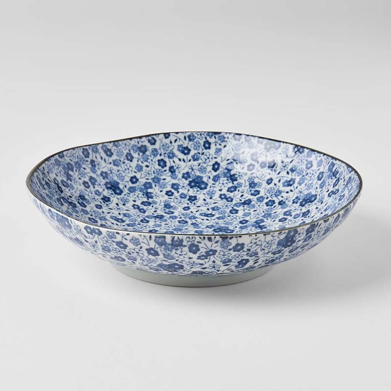 Blue Daisy Shallow Bowl
