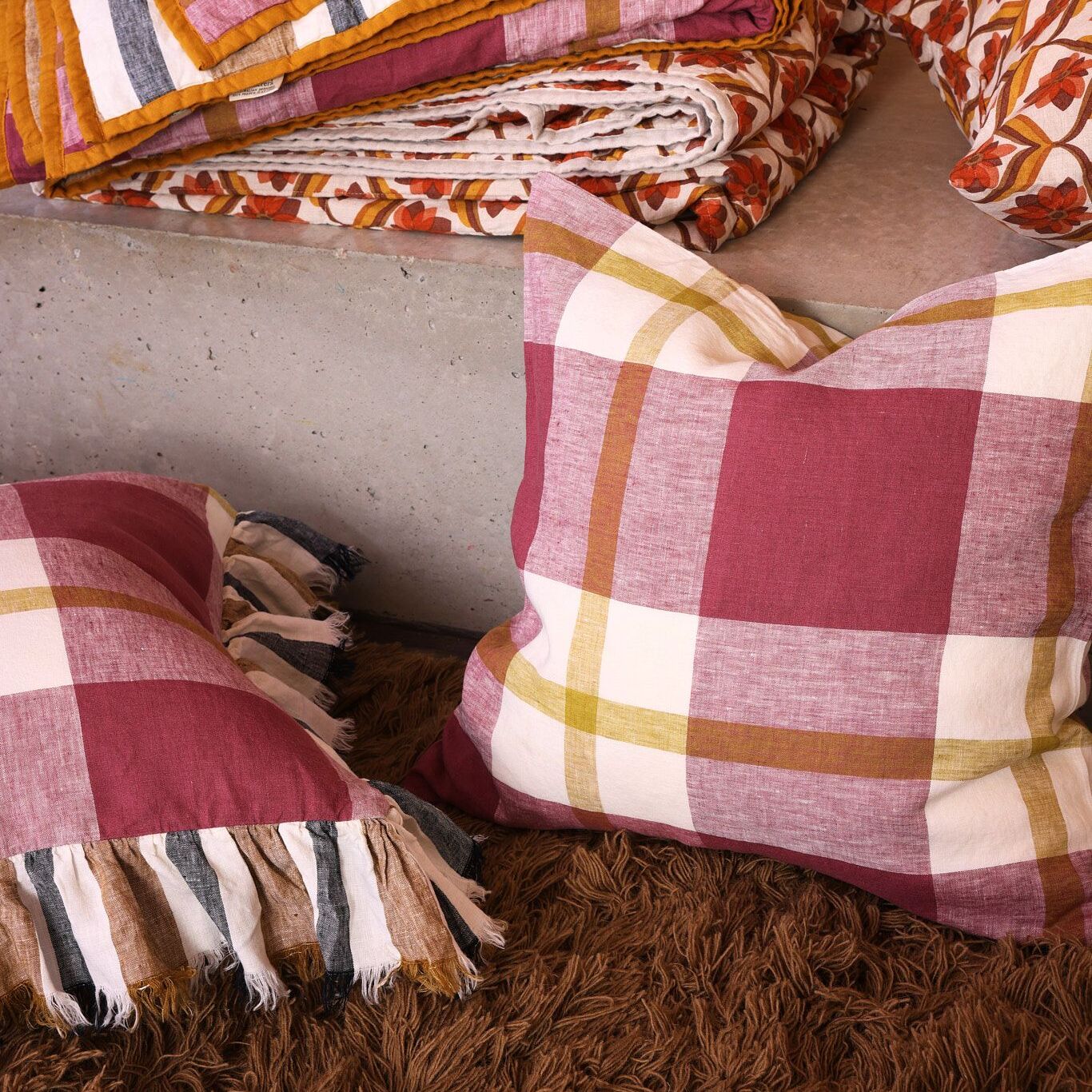 Plum Check Cushion Cover