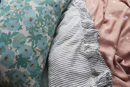 Charcoal Stripe Ruffle Flat Sheet