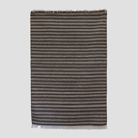 Wool Striped Rug with Chocolate Ecru
