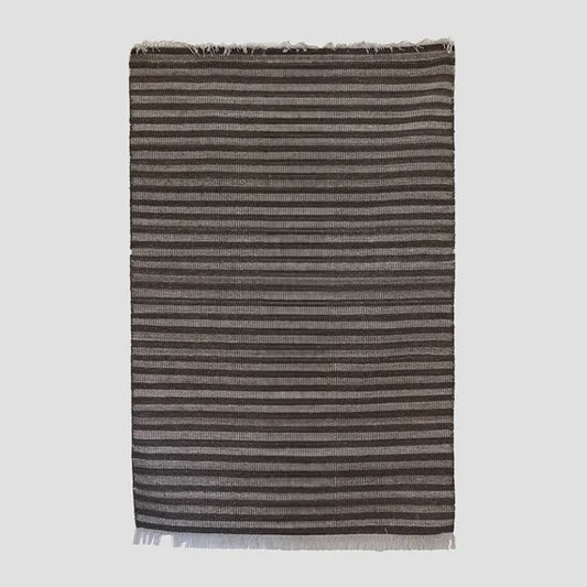 Wool Striped Rug with Chocolate Ecru