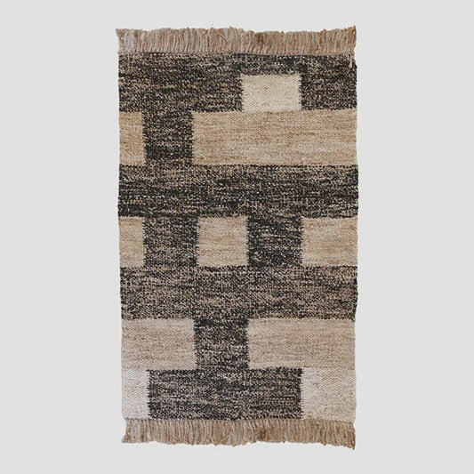 Black and Natural Geometric Block Kilm Rug