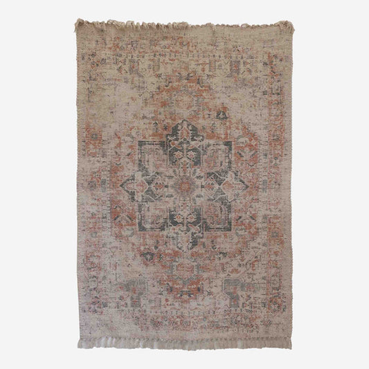 Kashan Style Stonewashed Rug in Apricot Verde